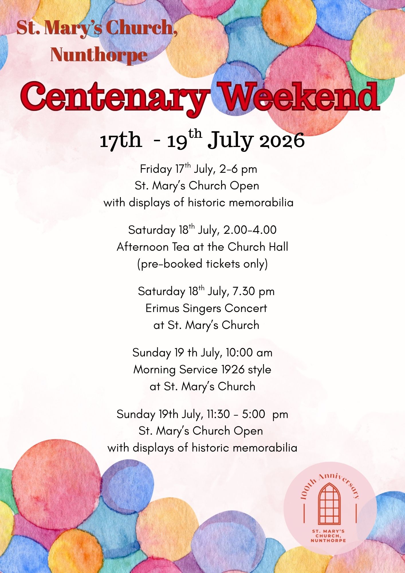 St Mary's Centenary Weekend Poster
